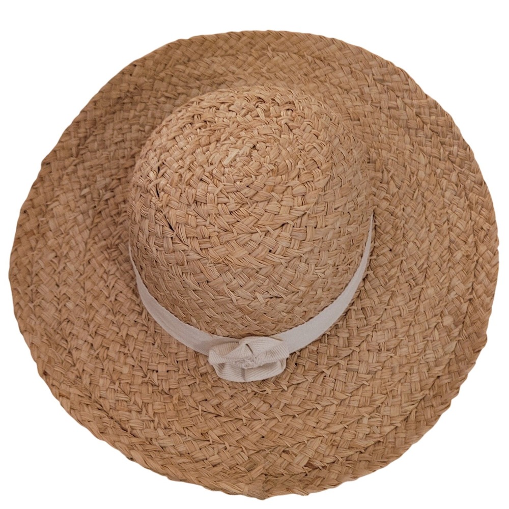 Hat Stuff Natural Straw WideBrim Sun Garden‎ Ribbon Flower Vintage Cottagecore